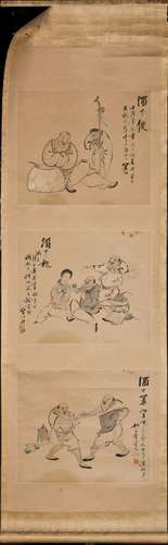 A CHINESE SCROLL PAINTING IN  CONSIST OF THREE FIGURAL MOTIF...