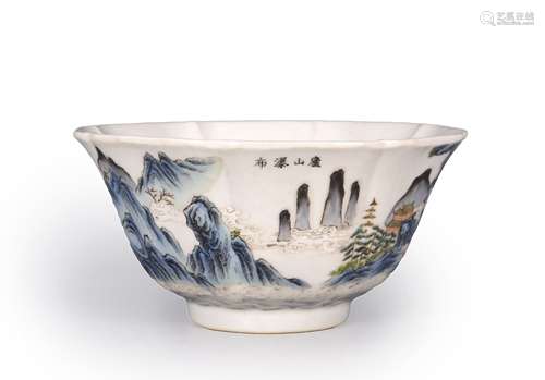 A famille rose landscape porcelain bowl