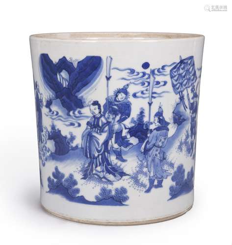 A blue and white figure porcelain brush pot