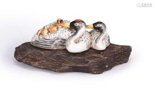 The mandarin duck shaped porcelain ornament