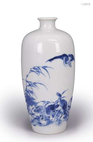 A blue and white bird and flower porcelain meiping