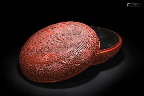 An inscribed landscape lacquer box