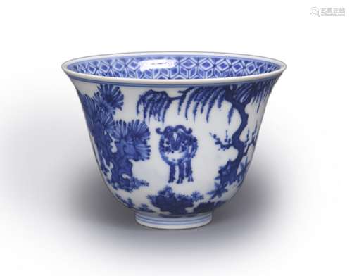 A blue and white goat porcelain cup