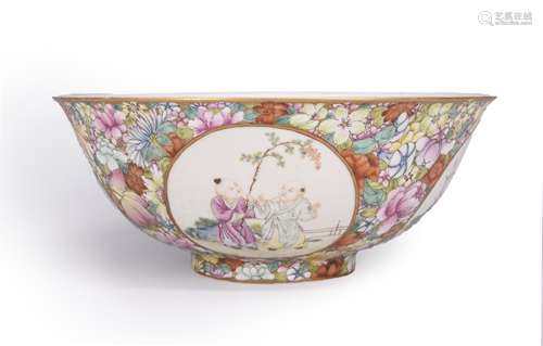 A famille rose flower and figure porcelain bowl