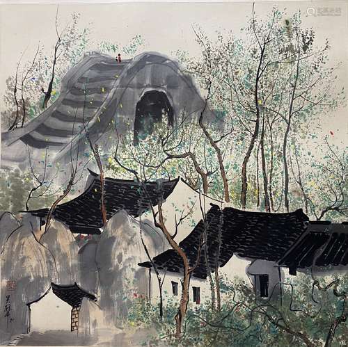 A Chinese landscape painting, Wu Guanzhong mark