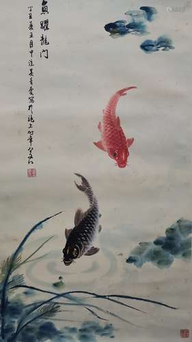 A Chinese fish painting, Wu Qingxia mark