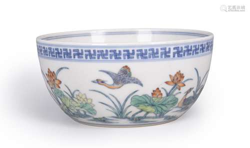 A doucai lotus and mandarin duck porcelain bowl