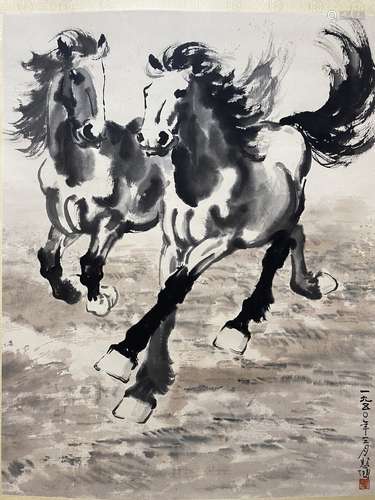 A Chinese horse painting, Xu Beihong mark