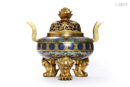 A cloisonne enamel double-eared censer