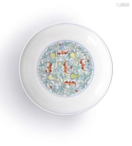 A doucai bat patterned porcelain plate