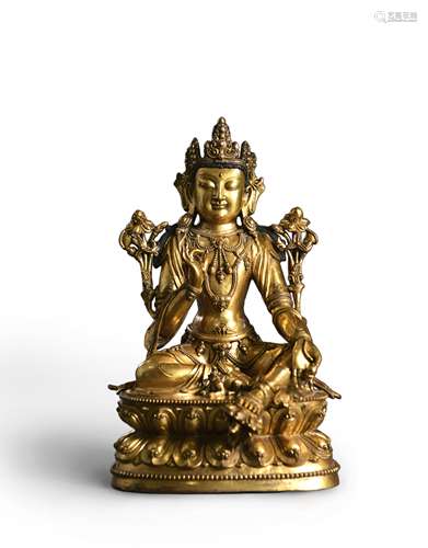 A gilding copper sitting Guanyin statue