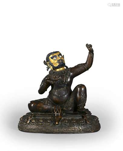 The gilt copper gem-inlaid deity statue