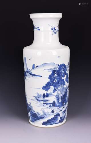 A blue and white landscape and figure porcelain vase