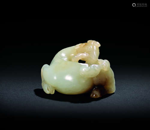 A white jade carved deer ornament