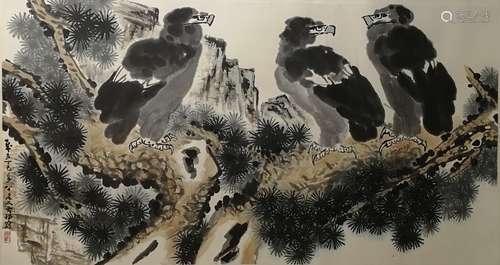 A Chinese eagle painting, Li Kuchan mark