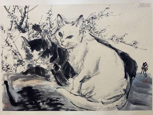 A Chinese cat painting, Huangzhou mark