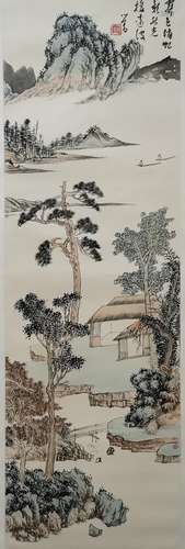 A Chinese landscape painting, Pu Xinyu mark