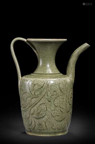 A flower carved Yaozhou kiln porcelain ewer