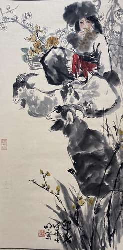 A Chinese figure painting, Wang Mingming mark