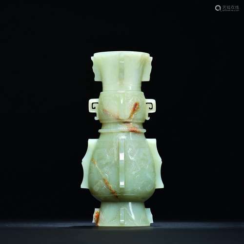 A beast face patterned white jade pot