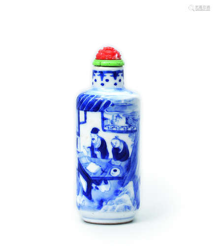 A blue and white figure porcelain snuff bottle