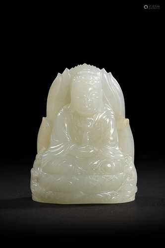 A Hetian jade carved sitting buddha statuette