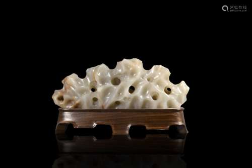 A jade carved rockery ornament