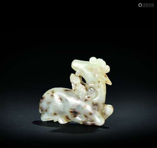 A white jade carved deer ornament