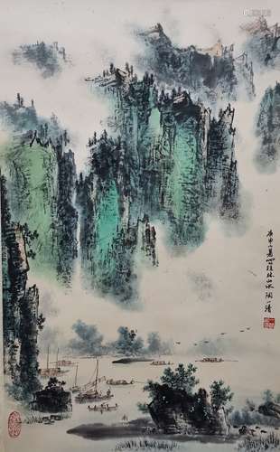 A Chinese landscape painting, Tao Yiqing mark