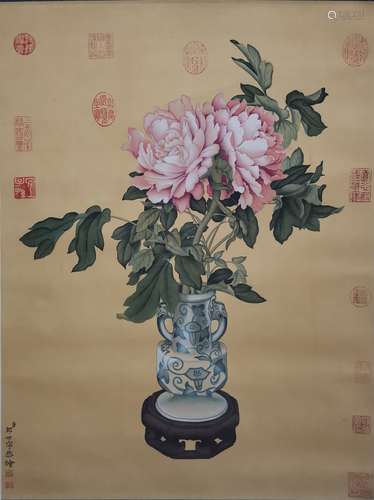 A Chinese Bird-and-flower painting, Lang Shining mark