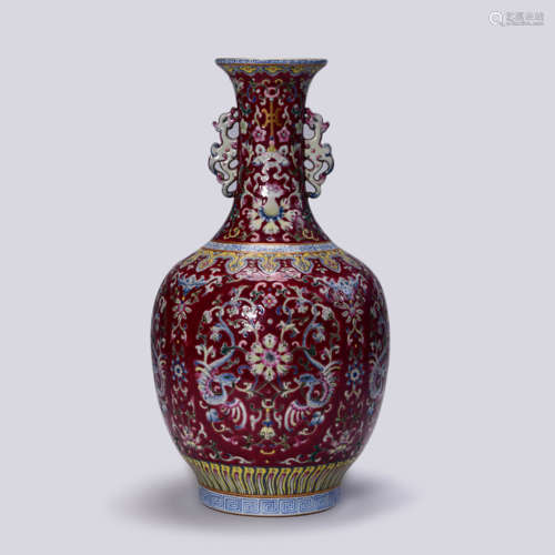 A YANGCAI GLAZED FLORAL SCROLLS VASE