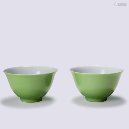 A PAIR OF  OF GREEN GLAZED CUPS