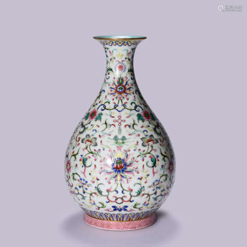 A YANGCAI LOTUS SCROLLS VASE YUHUCHUNPING