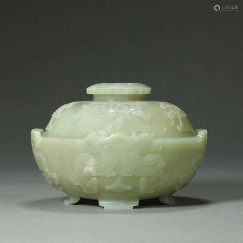 A CARVED WHITE JADE CENSER