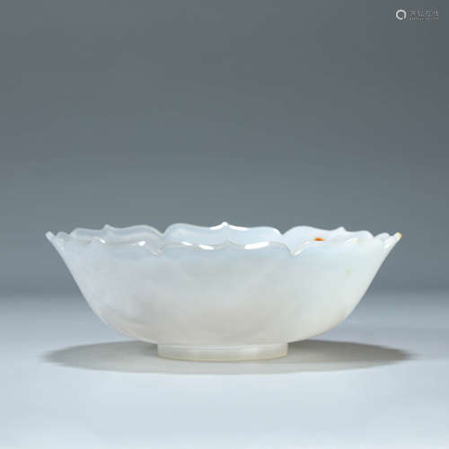 A CARVED AGATE LOBED BOWL