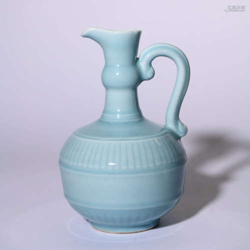 A SKY BLUE GLAZED EWER