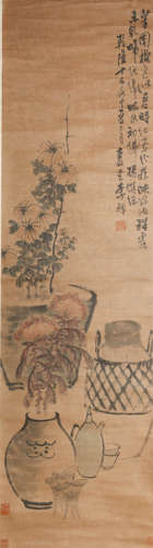 A CHINESE PAINTING HAND-SCROLL OF FLORALS