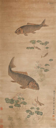 A CHINESE PAINTING OF CARPS