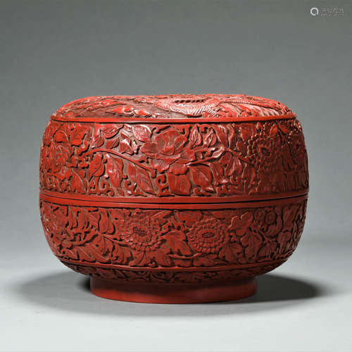 A CARVED CINNABAR LACQUER DRAGON CIRCULAR BOX