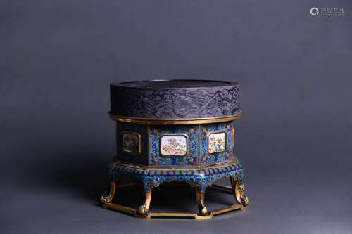 A CLOISONNÉ ENAMEL INKSTAND WITH INKSTAND