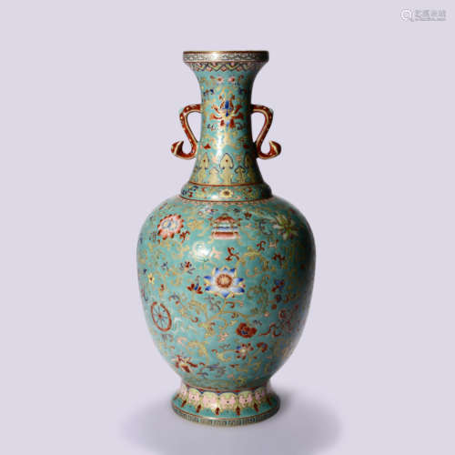 A TURQUOISE GROUND AND YANGCAI VASE