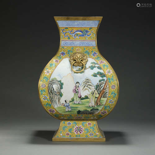 A PAINTED ENAMEL BRONZE ZUN VASE