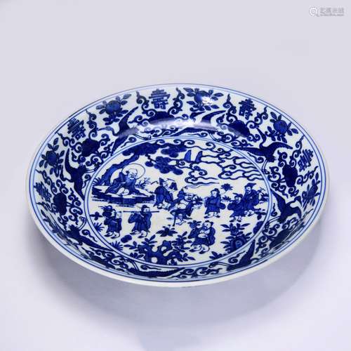 A BLUE AND WHITE FIGURAL DISH