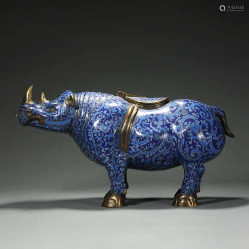 A CLOISONNE ENAMEL BRONZE RHINO