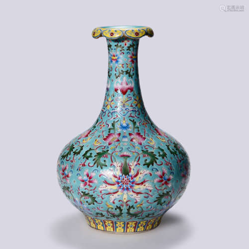 A YANGCAI GLAZED LOTUS SCROLLS VASE