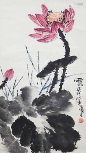 A CHINESE PAINTING SCROLL OF LOTUS POND