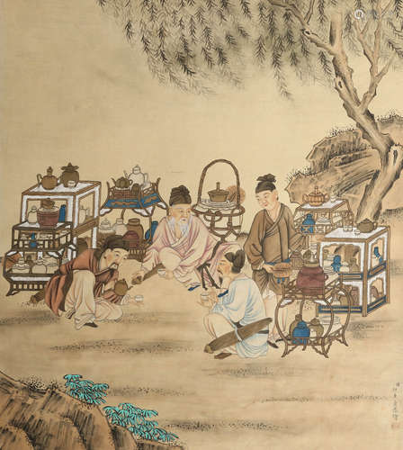 A CHINESE PAINTING OF VENDORS