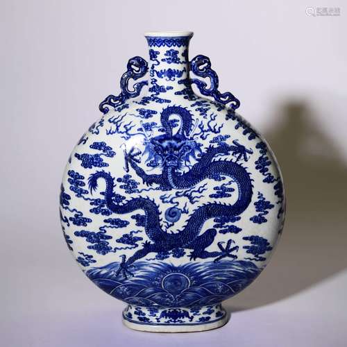 A BLUE AND WHITE DRAGON MOON FLASK