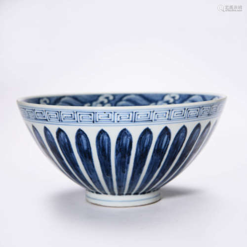 A BLUE AND WHITE CONICAL BOWL