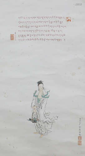 A CHINESE PAINTING OF STANDING GUANYIN